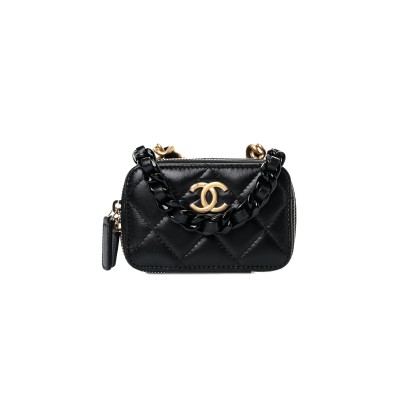 CHANEL QUILTED MINI LACQUERED CHAIN CLUTCH BLACK AP2738 B07995 94305 (10.5*7*4.5cm)